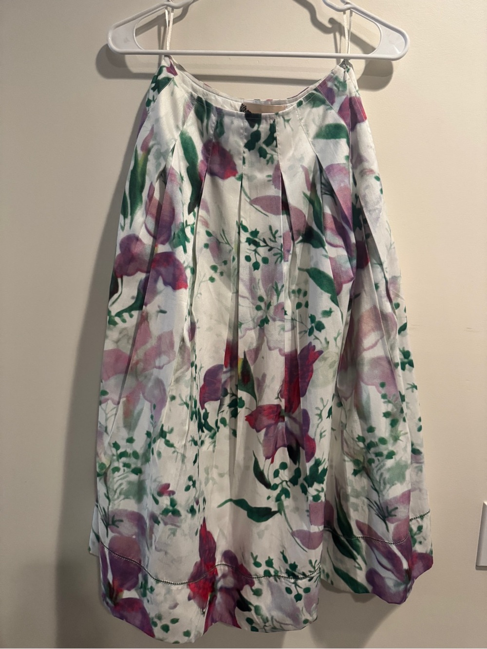 Anthropologie Floral Watercolor Midi Skirt - White with Pink & Green